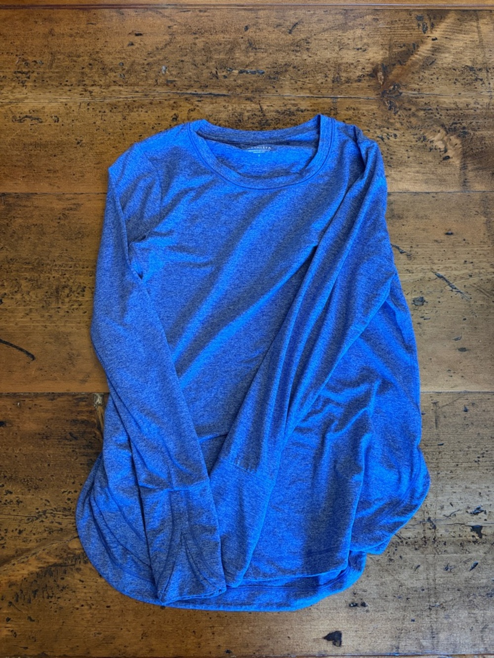 Athleta Long-Sleeve Heathered Blue Crew Tee